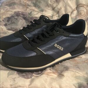 BOSS Men's Black and Blue Sneakers